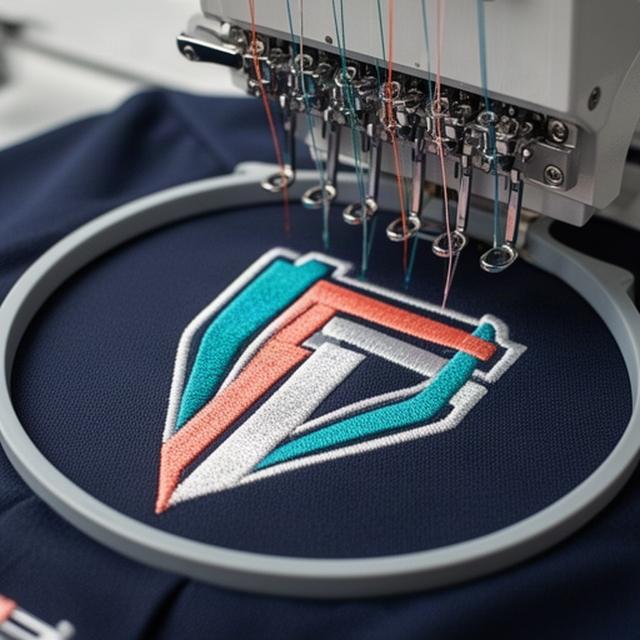 チームロゴを野球ウェアに刺繍している細かな加工の様子